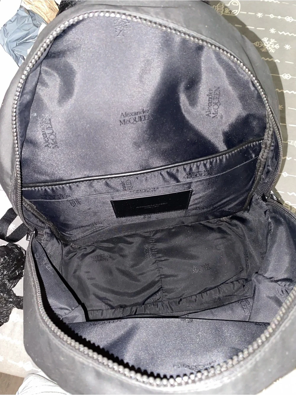 Alexander McQueen Black Backpack with White Logo Print